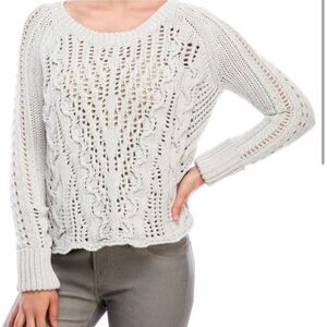 Free people cross cable sweater ivory chunky back split boho pullover sweater